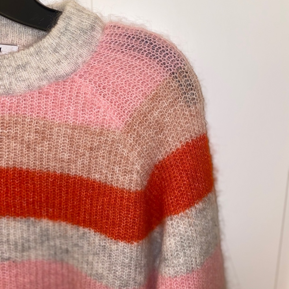 GANNI Designer Pink Striped Mohair Sweater SMALL